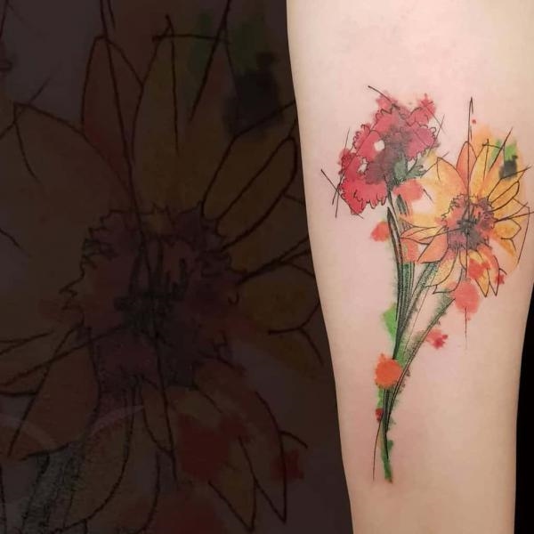 Tatouage d'œillets aquarelle1